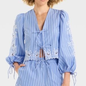 Blue Striped Set with Embroidery